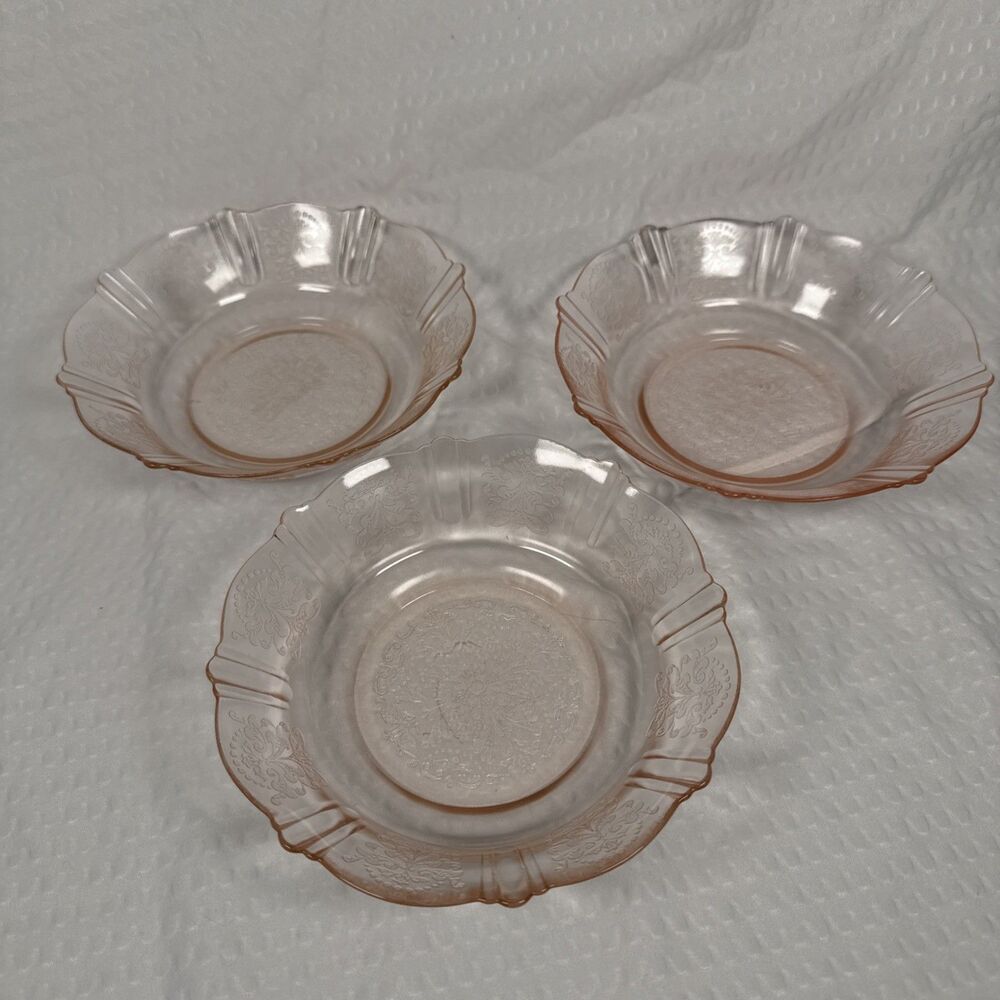 Lot Of 3 Vintage American Sweetheart Pink Depression Glass Berry Bowls